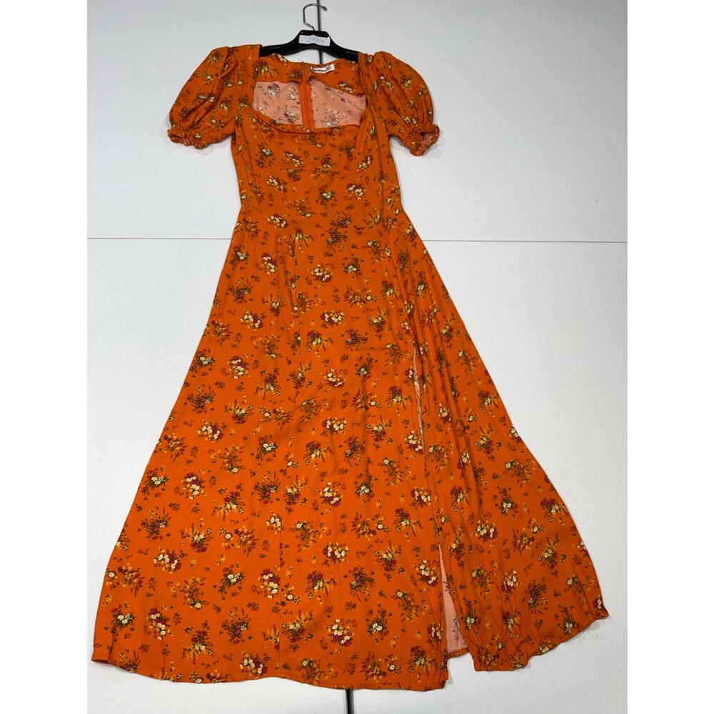 Reformation Lacey Orange floral midi  Dress Size 4 - Picture 5 of 8